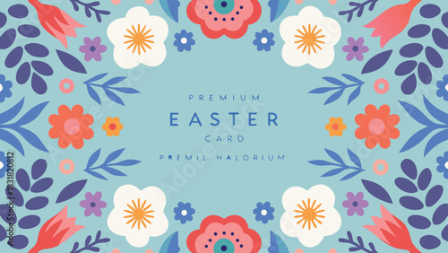 Elegant easter card design with a floral border and pastel colors perfect for spring greetings and celebrations