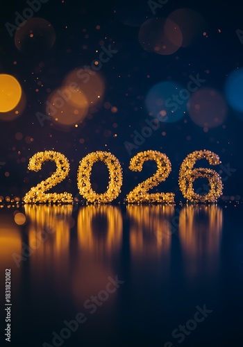 Brilliant Gold 2026 Numbers Sparkle Against Dark Bokeh Background happy new year 2026 new year 2026