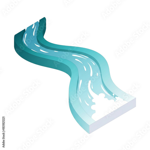 An isometric illustration of a winding water slide, showcasing a refreshing aquatic experience.