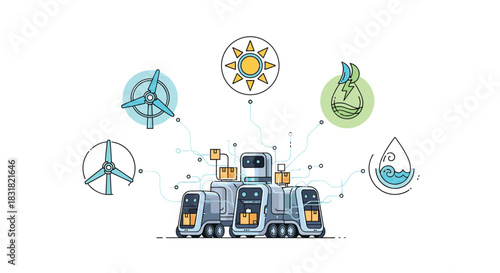 Modern city buildings powered by renewable energy sources, Generative AI.