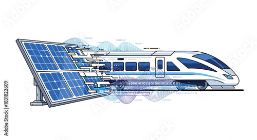 Modern solar powered high speed train concept, Generative AI.