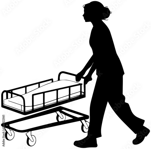 Hospital Bed Push – Medical Worker Silhouette