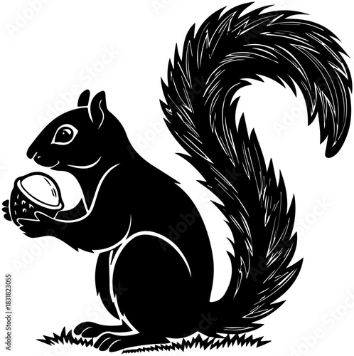 Silhouette of Squirrel Holding Acorn