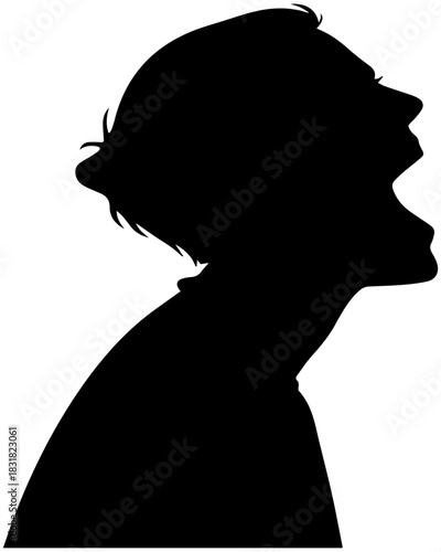 Silhouette of Person Shouting with Head Tilted Back