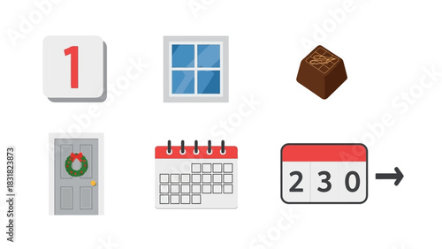 Festive Winter Christmas Advent Countdown Vector Icon Set. A Collection of Flat Design Elements for Holiday Celebrations and Calendar Themes, perfect for app or web UI