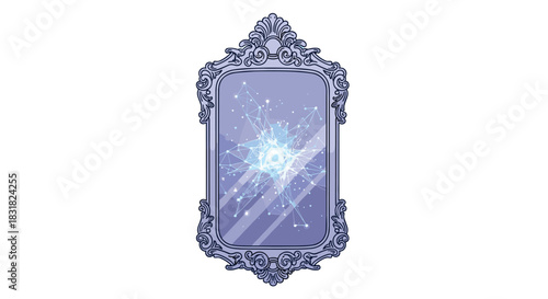 Ornate Vintage Mirror with Sparkling Reflection, Generative AI.