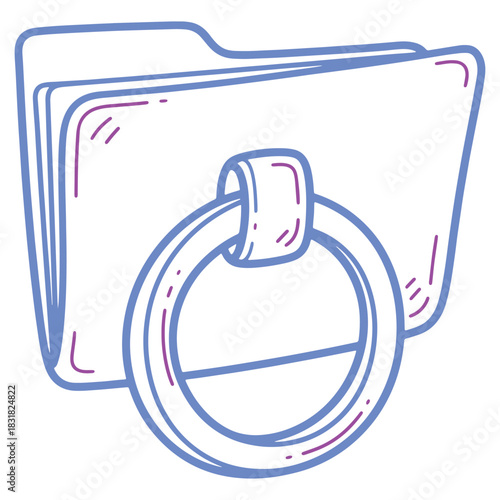 Illustration of a digital file folder with a circular handle for data organization and document management in a minimalist style