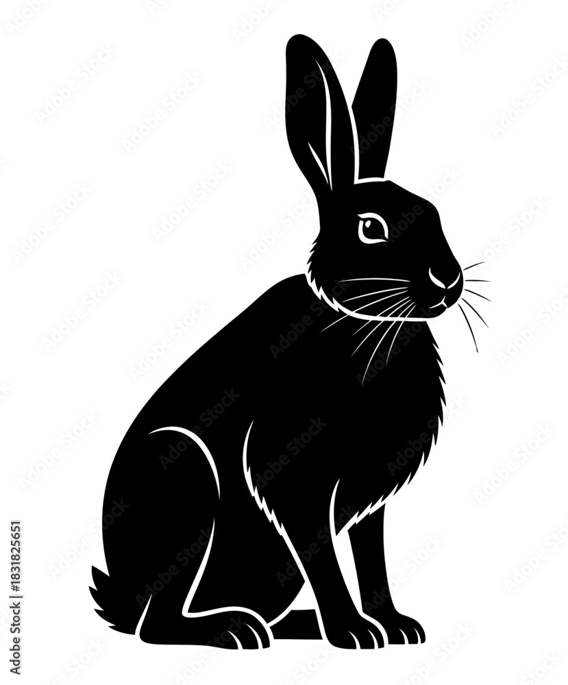 Fototapeta premium Black Rabbit Silhouette Vector Illustration for Graphic Design Print