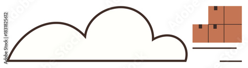 Cloud outline paired with neatly stacked cardboard boxes representing data storage, distribution, and organization. Ideal for technology, logistics, digital solutions, cloud computing, file