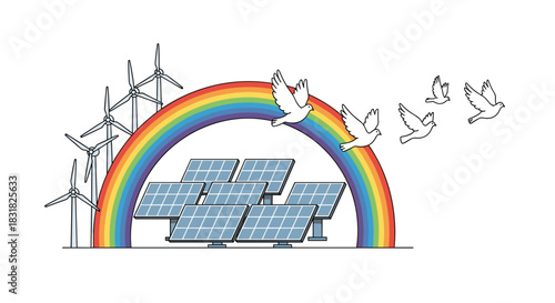 Renewable Energy Sources and Peace Symbols, Generative AI.