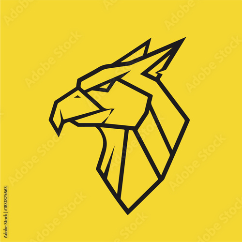 Geometric Griffin Head on Yellow Background Modern Design.
