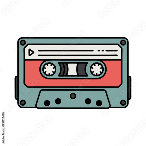 Vintage audio cassette tape in retro style with colorful details  
