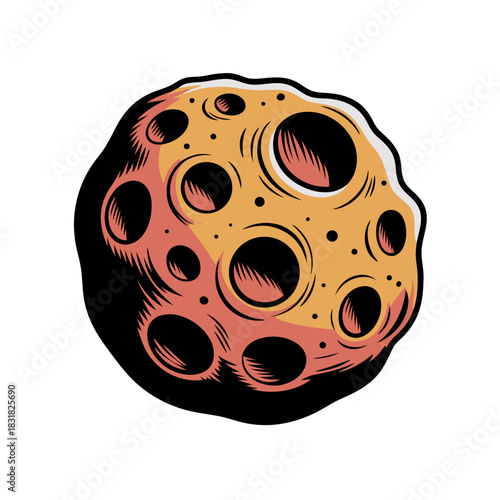 Asteroid illustration with craters in a vibrant design  isolated on a transparent background