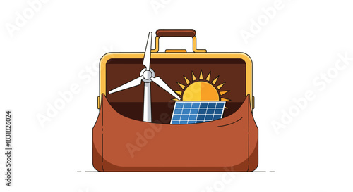 Renewable Energy Tools in a Briefcase Representing Green Solutions, Generative AI.
