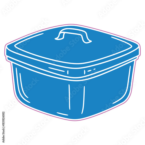 Isolated blue storage container with a lid for leftovers or organizing items in a kitchen pantry or household area