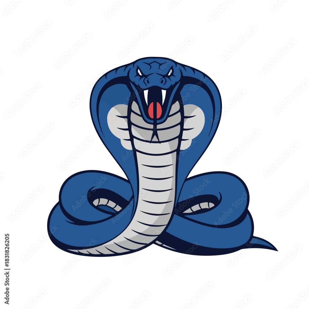 Fototapeta premium Majestic Blue Cobra Snake A Striking Illustration on White Background.