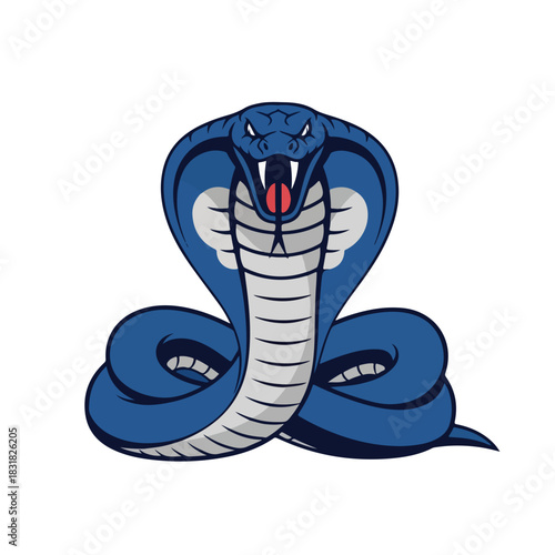 Majestic Blue Cobra Snake A Striking Illustration on White Background.