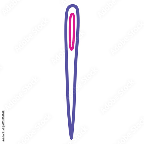 Isolated sewing needle with pink eye on a white background for crafting and sewing projects flat vector icon