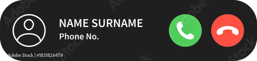Call interface icon set. Chat, call, end call, user profile buttons. Incoming call, phone calling. Accept and Decline the call. Phone ring icon animation. VectorPrint