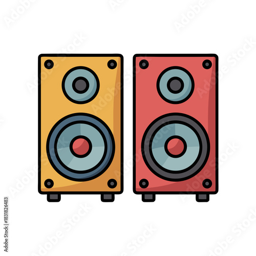 Colorful audio speakers in flat design with circular drivers  