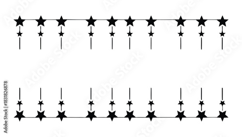 Two rows of black stars and lines on a white background creating a decorative border or pattern for design elements