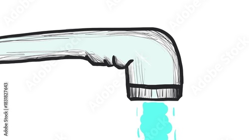 A household animation where water flows from a long horizontal tap.