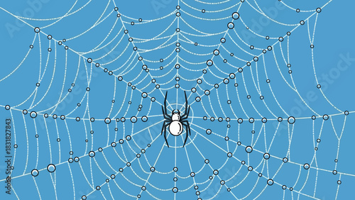 Intricate spiderweb design with glistening dewdrops, perfect for Halloween promotions or nature-themed projects, adding a touch of eerie elegance to any spooky design
