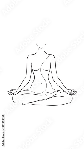 Woman meditating in lotus position line drawing yoga