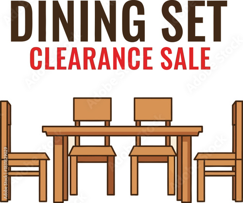 Dining set clearance sale advertisement with table and chairs on beige background