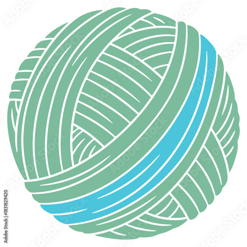 Pastel Green Ball of Yarn with Blue Stripe for Knitting and Crochet Creative Crafting Projects