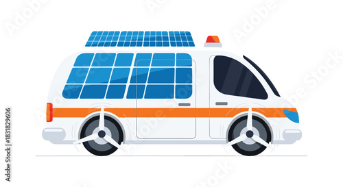 Solar powered futuristic ambulance vehicle with advanced technology, Generative AI.