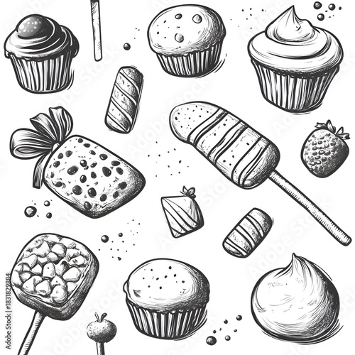 Grey and white sweets and treats pattern