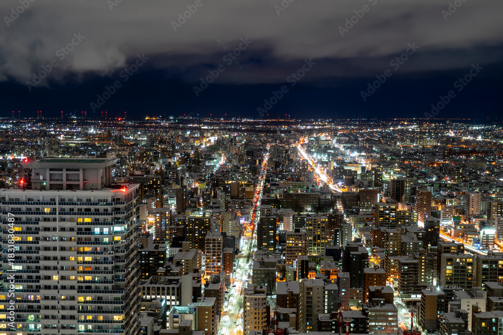 Obraz premium Sapporo's softly lit night view