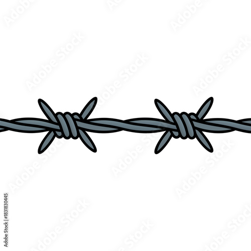 Barbed wire illustration in simple graphic style with gray color  