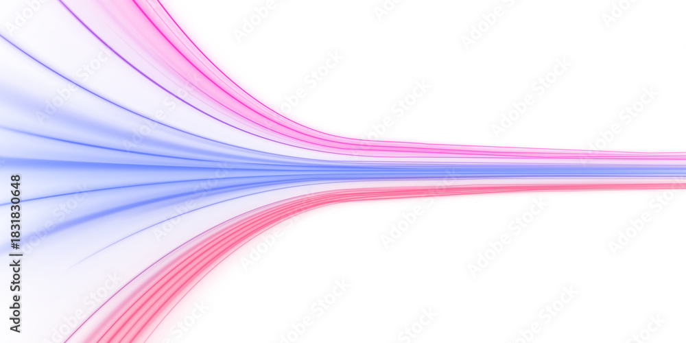 Obraz premium Neon streaks flow across a futuristic highway at high speed. The glowing curves emphasize motion and acceleration. Great for cyberpunk or racing visuals. PNG