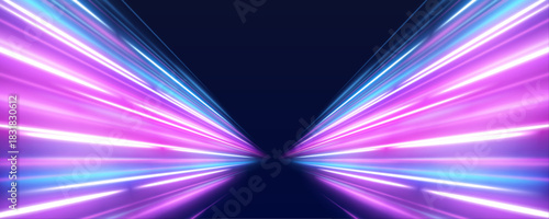 Purple neon curves sweep dynamically over a dark futuristic background. The glowing lines convey energy, motion, and speed. Great for sci-fi or digital visuals.