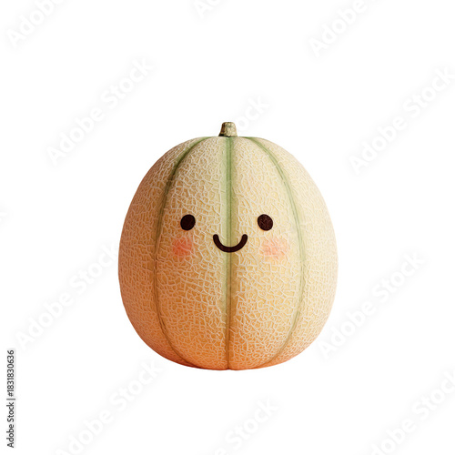 Cute smiling melon character for playful design.