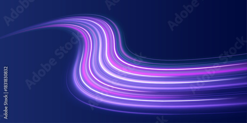 Pink and cyan neon streaks twist dynamically across a dark city skyline. The glowing arcs convey motion, speed, and futuristic energy. Perfect for tech visuals.
