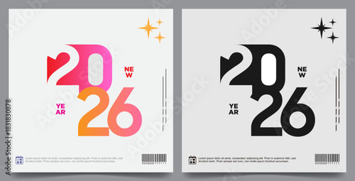 Versatile vector pack of modern 2026 New Year logotypes, featuring both bright colors and bold monochrome styles.