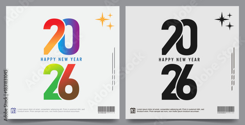 Versatile vector pack of modern 2026 New Year logotypes, featuring both bright colors and bold monochrome styles.