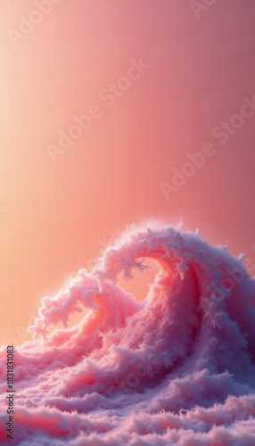 Abstract pink wave with soft clouds against a pastel backdrop  