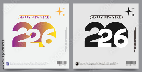 Versatile vector pack of modern 2026 New Year logotypes, featuring both bright colors and bold monochrome styles.