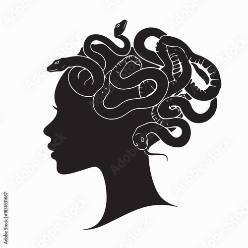 Silhouette Medusa Logo Stock Illustrations on white background
