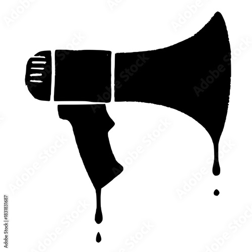 Powerful megaphone with dripping paint effect, symbolizing urgent messages and impactful communication on social issues today