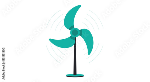 Turquoise Fan Blades Spinning Fast on White Background, Generative AI.