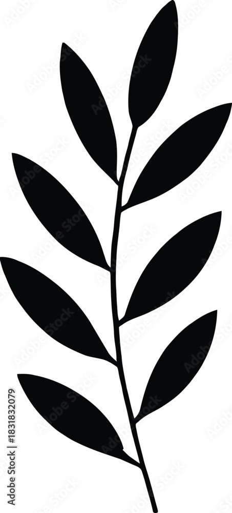 Fototapeta premium Minimalist Leaf Silhouette | Botanical Branch Clipart | Nature Line Art Design for Logos, Stickers, Crafts & Decor