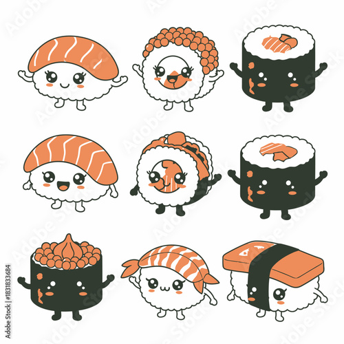 Adorable Kawaii Sushi Characters Collection.