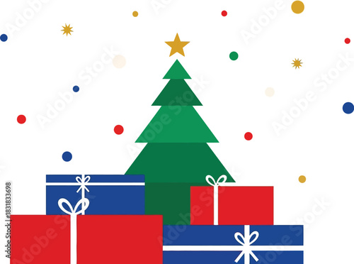 Christmas tree with presents isolated on white background for holiday season