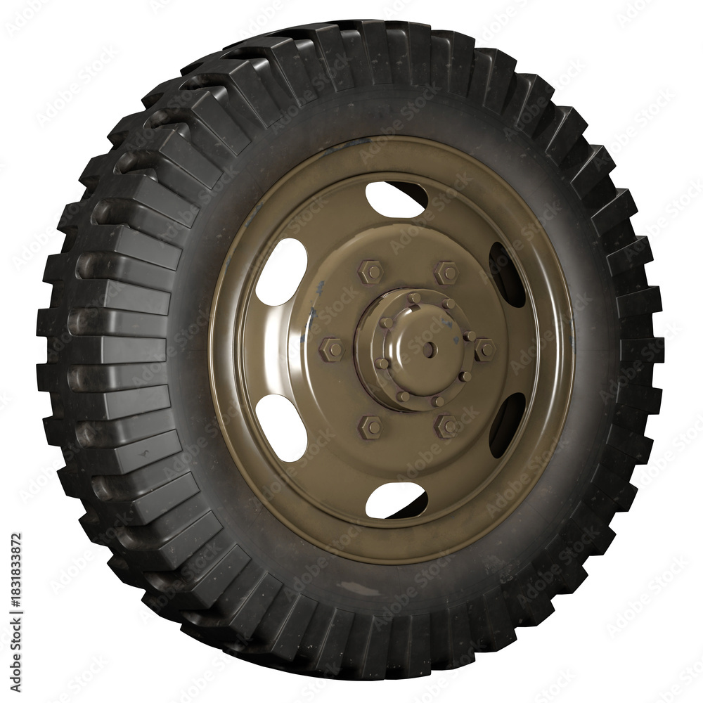 Fototapeta premium Wheel truck object with detailed tire tread and realistic metal rim