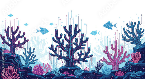 Vibrant Coral Reef Ecosystem with Diverse Marine Life and Flora, Generative AI.
